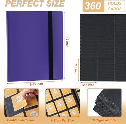 Card Binder 9 Pocket Storage 360 Card Binder,Trading Card Binder Senior and Sturdy Side-Loading Album,Intended For YuGiOh,MTG, TCG,Game Cards & Baseball Card Binde,（Purple)