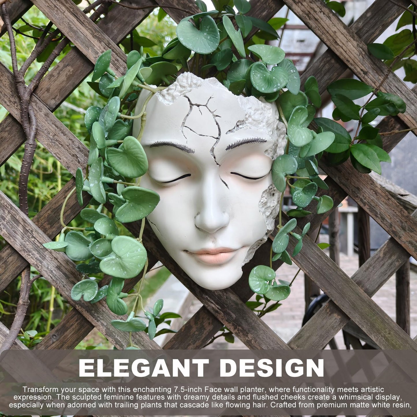 qumHmup Elegant Face Wall Planter - Matte White Resin Flower Pot with Drainage Hole, 7.5" Artistic Hanging Vase for Succulents & Small Plants