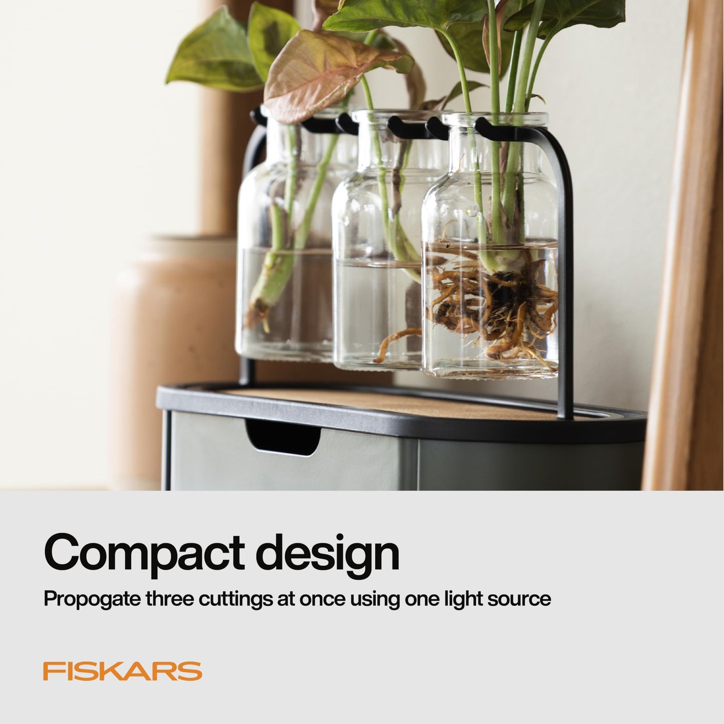 Fiskars Plant Propagation Station, Glass Test Tube Vases for Rooting Cuttings w/Metal Rack & Storage Drawer, Hydroponic System for Indoor Gardening Decor, Straight Sided Flutes for Easy Root Removal