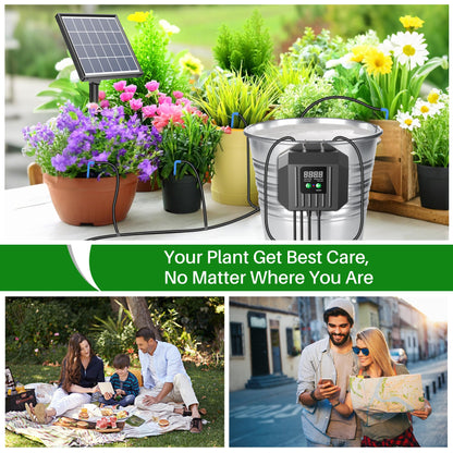 Biling 3W Solar Drip Irrigation System, Digital Programmable Smart Watering Kit with 2200mAh Battery for 15 Potted Plants Indoor/Outdoor Use
