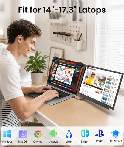 Orfibz 15.6" Laptop Screen Extender, 1080P FHD Detachable Laptop Monitor Extender, One Cable Plug & Play Portable Travel Monitor for 14"-17.3" Laptop Compatible with Wins/Mac/Chrome/Android