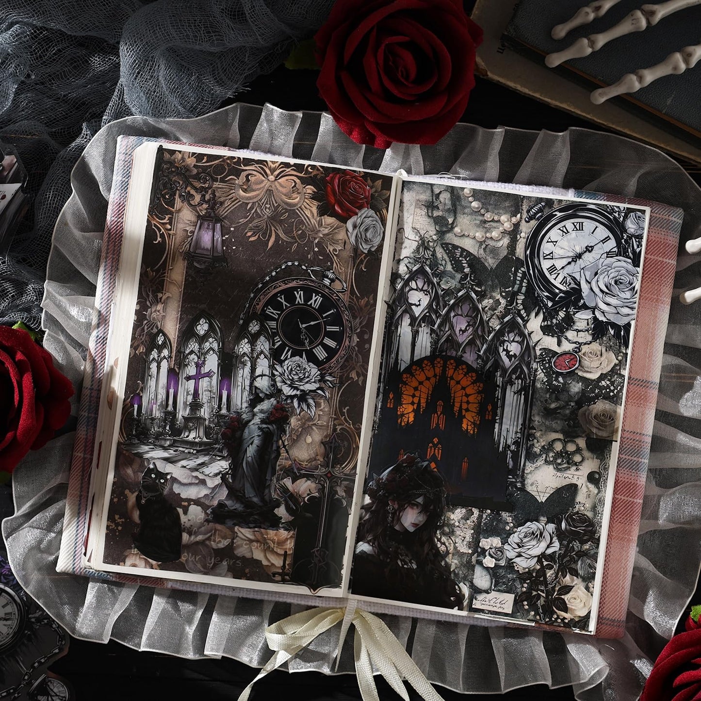 Moriquill 90PCS Gothic PET Stickers Set – Waterproof Die-Cut Stickers with Vampire Castles Clocks Tarot Potions for Scrapbook Journal DIY Cards Planners Halloween Crafts