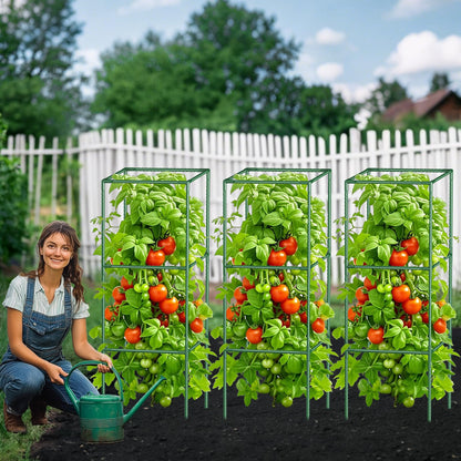 3 Pack Tomato Cages with Clips & Garden Wire, Outdoor Heavy Duty Steel Square Tomato Plant Support Stakes Garden Trellis for Climbing Plants Vegetables Flowers Fruits (41.5 Inch)