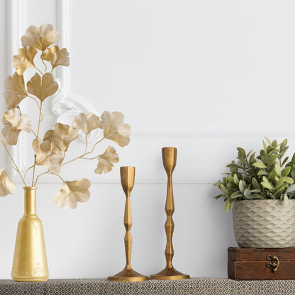 Antique Gold Candlestick Holders - Heavy Duty Cast Iron Candle Stick Holder Set of 2 - Unique Taper Candle Holder for Entryway, Table Decor or Housewarming Gift