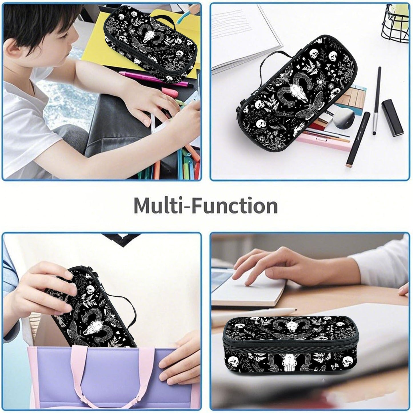 Droerfes Goth Magic Skull Pencil Case Pencil Pouch Large Capacity Pen Bag School Office Organizer Stationery Storage Box For Girls Boys Teen Kids