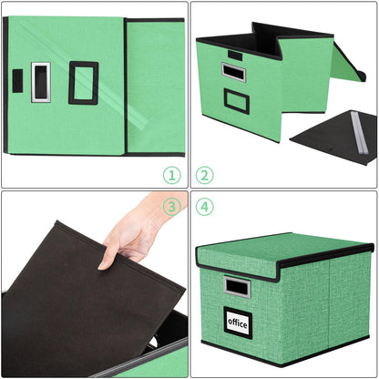 Huolewa File Organizer Box with Lid, Collapsible File Folder Organizer for Office Document Storage, Filing Box with Plastic Slide for Letter Size Hanging File Folders(1 Pack, Light Green)