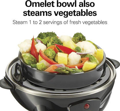 Hamilton Beach 3-in-1 Electric Egg Cooker for Hard Boiled Eggs, Poacher Eggs, Omelet Maker & Vegetable Steamer, Holds 7, Black (25507) (Pack of 2)