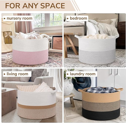 INDRESSME 115L Extra Large Blanket Basket for Apartment Décor, Woven Baby Laundry Hamper Shoe Basekts for Entryway, Wicker Storage Basket for Organizing, Camel Mix & Black