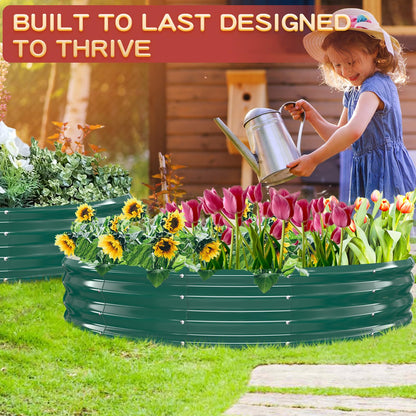 zbzbml Durable Round Galvanized Steel Raised Garden Bed for Planting,Round Galvanized Steel Fire Ring/Fir Pit for Outdoor- 6×6×1FT,0.8MM Thick (Dark Green, 72 ins Diameter x 12 ins high)