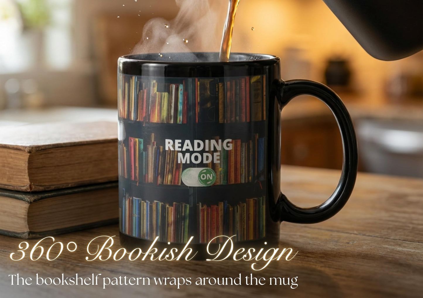 Onebttl Book Lover Gifts Color Changing Mug, Reading Mode Ceramic Coffee Cup, Magic Heat Reveal Bookshelf Present for Readers, Bookworm Women Men, Librarian Teacher Birthday Christmas