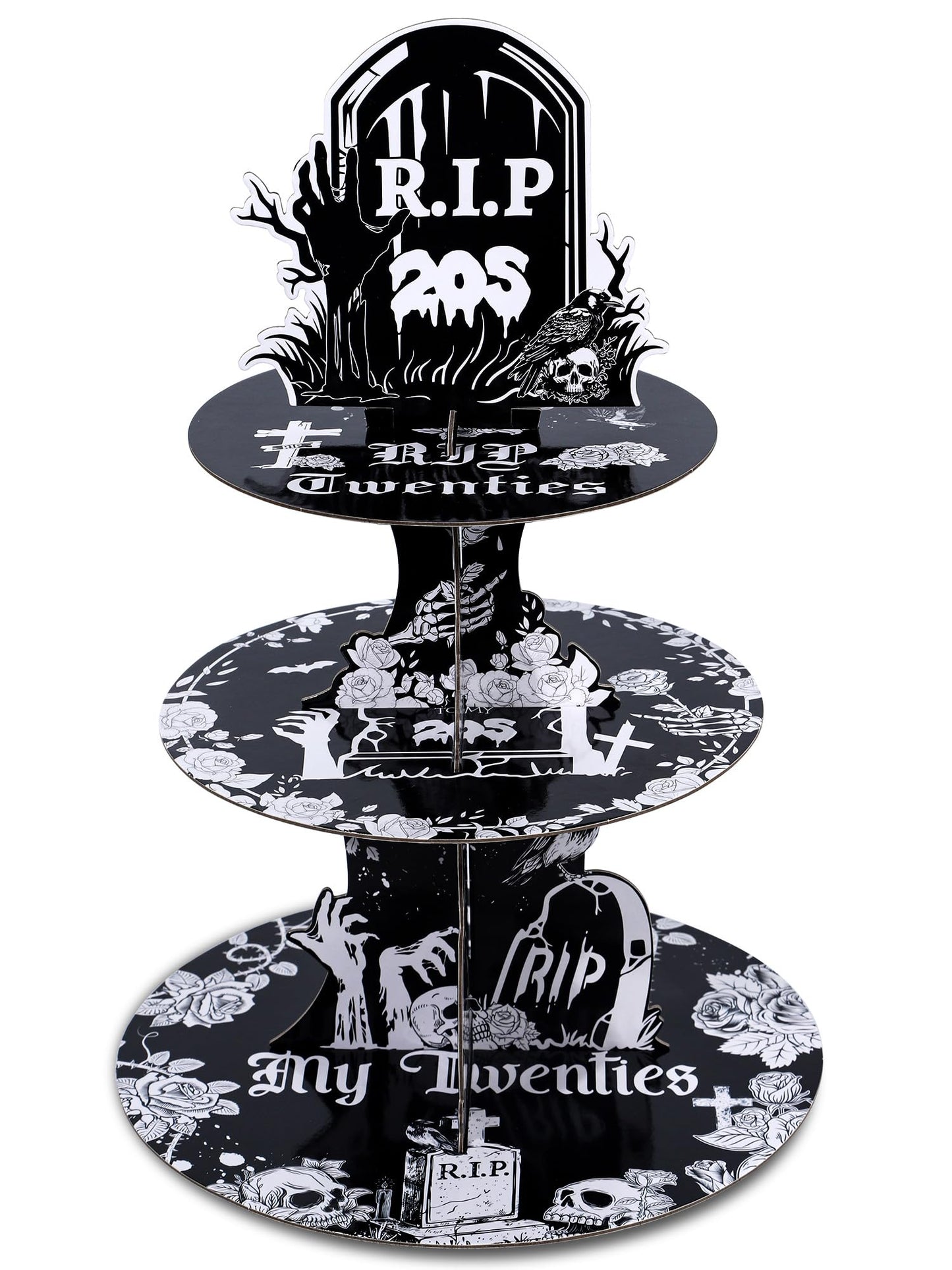 Keluna Death to My 20s Decorations - Party Supplies Rip to My 20s Birthday Decorations Reusable 3 Tier Cupcake Stand Dessert Tower Holder for Rip 20 Birthday Decorations