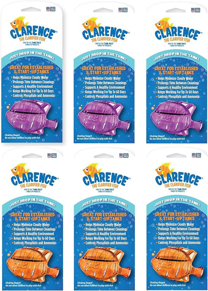Clarence the Clarifier Fish - 6 pk, Purple-Orange - Aquarium Treatment, Clear Cloudy Fresh-Saltwater, Fish Safe, 10gal Tank Maintenance Ea