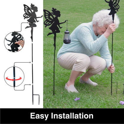 Solar Fairy Garden Accessories Outdoor 1 Pair - Metal Stakes Decorative Figurines Housewarming Ornament for Patio, Lawn, Yard, Pathway - Unique Gift Ideas for Mom Grandma (Warm Lighting)