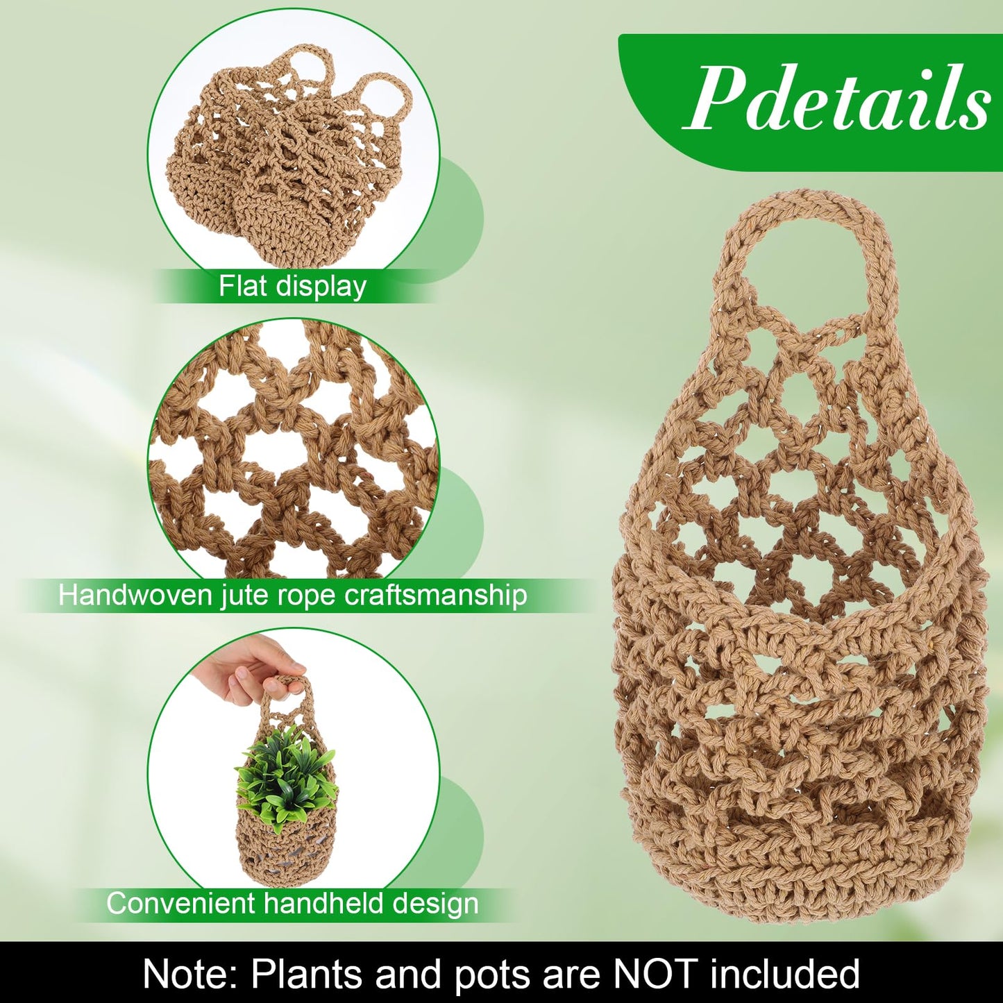 Leooomap 6 Pcs Macrame Hanging Planter Set - 3 Small (5.3"x9") & 3 Mini (4.3"x7.9") Boho Wall Mounted Cotton Baskets for Indoor Plants, Linen Color, Plants & Pots Not Included