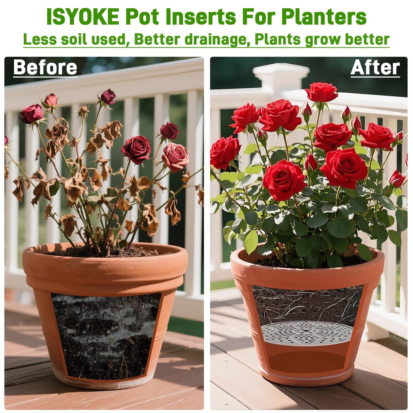 6-Pack 10/11/13-Inch Round Planter Insert, Planter Inserts for large Pots with Drainage Holes, Use Less Potting Soil, Plant Risers for Inside Pots for Tall or Short Planters for Indoor & Outdoor Use