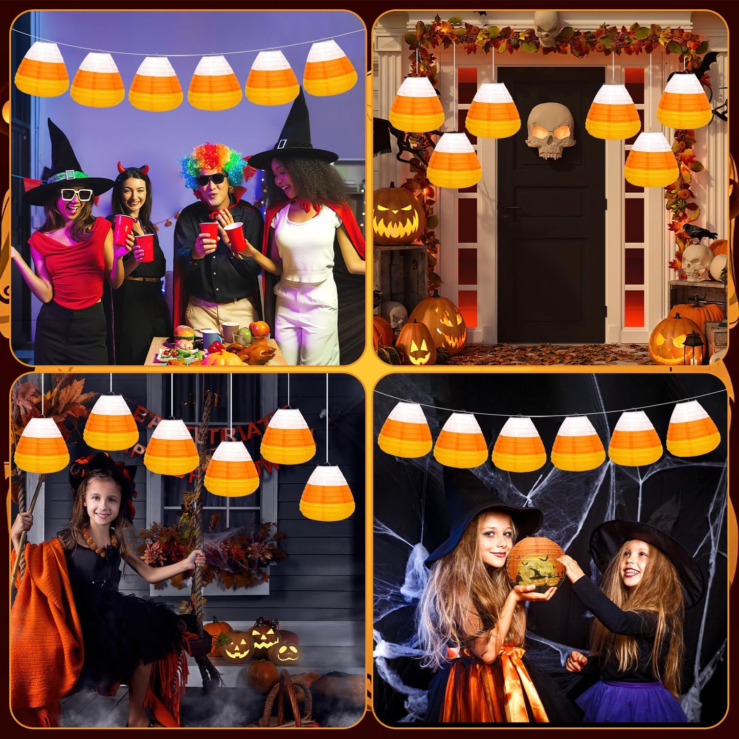 DECYOOL 12PCS Halloween Paper Lanterns, 3D Candy Corn Hanging Ornaments