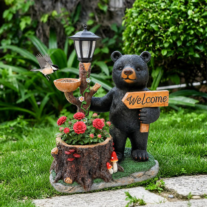 Rustic Black Bear Succulent Planter - Weather-Resistant Resin Animal Flower Pot, Unique Cabin Lodge Decor for Indoor Outdoor, Small Plant Container for Succulents Cactus, Perfect Father's Gift Idea