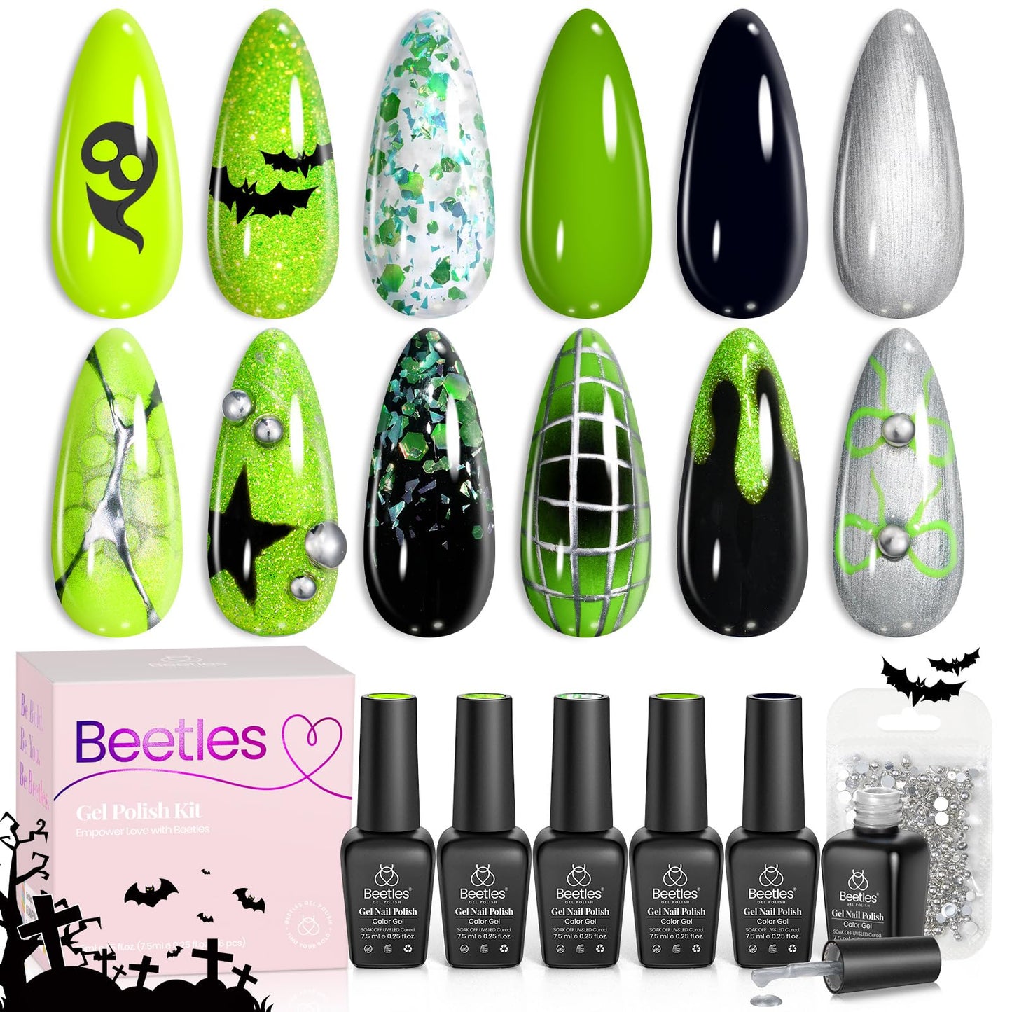 Beetles Cat Eye Gel Nail Polish Set, 6 Summer Colors Pastel Shimmer Glitter Gel Polish Kit Soak Off LED UV Curing Requires Pink Red Blue Orange Green Purple Velvet Gel with Magnet Gift for Women