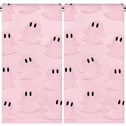 Whaline 2Pcs Halloween Hand Towel Pink 3D Ghost Jacquard Cotton Towel Absorbent Dish Towels for Kitchen Bathroom Drying Cleaning Cooking, 13.8 x 29.5 Inch