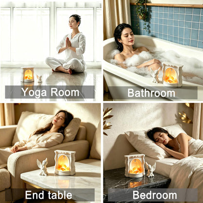 Angel Aroma Diffuser Set with Himalayan Salt & Fireplace Light, Passive Essential Oil Diffuser with White Tea Oil, Home Fragrance Decor for Bedroom, Bathroom, Office, Gift for Women