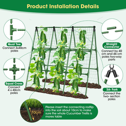 51" x 53" Cucumber Trellis for Raised Bed, A-Frame Garden Trellis for Climbing Plants Outdoor, Rust-Proof Metal Support for Tomato, Peas, Beans, Zucchini & Vines, with Netting & Clips