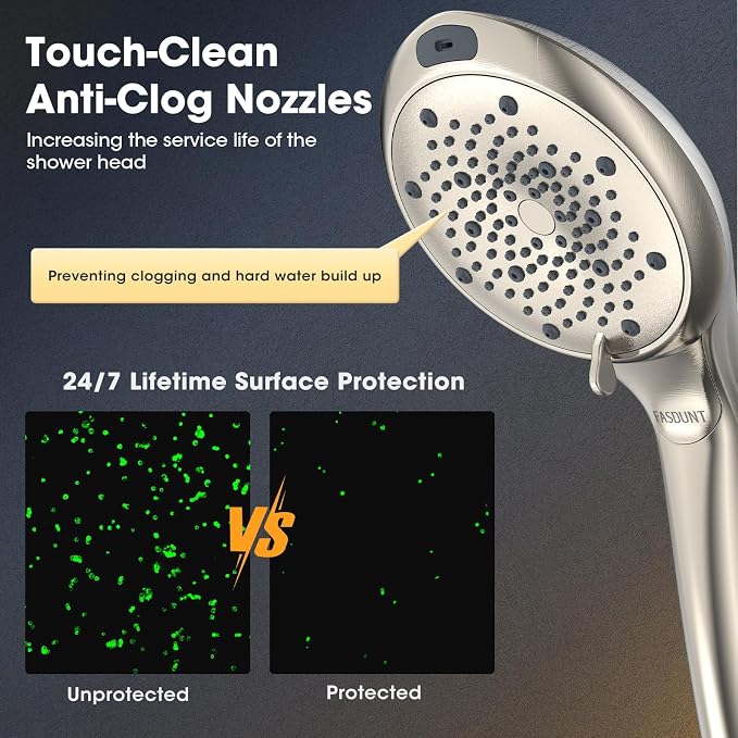 FASDUNT Filtered Shower Head with Handheld, 8-Mode Handheld Showerhead with Filters for Hard Water -Remove Chlorine, Built-in Power Wash, 80" Extra Long Stainless Steel Hose, Brushed Nickel