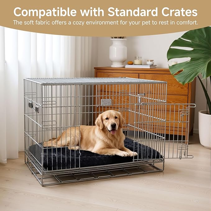 Washable Dog Bed Mat Ultra Soft Dog Crate Pad Comfy Fluffy Pet Kennel Beds Sleeping Mattress for Large Jumbo Medium Small Dogs, 36 x 23 Inch, Black