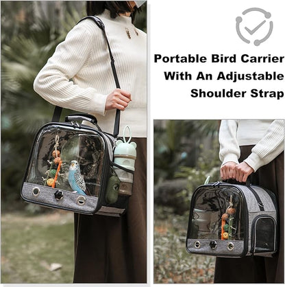 Bird Carrier Bag Bird Travel Cage with Stand, Small Bird Carrier for Parrot, Portable Bird Carrier Travel Bag, Pet Transparent Breathable Travel Cage