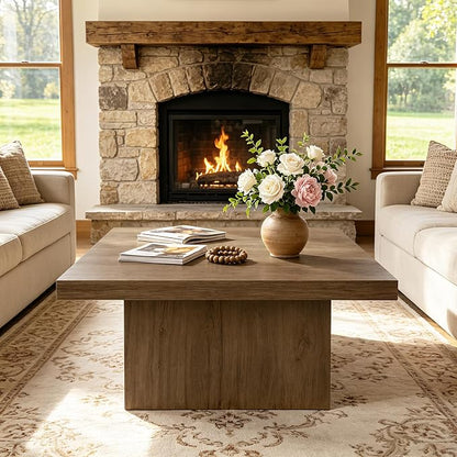 Square Coffee Table,Wooden Living Room Table,Center Table with a Large Tabletop,35.4" x 35.4",for Small Spaces, Apartments, Living Rooms, Vintage Brown