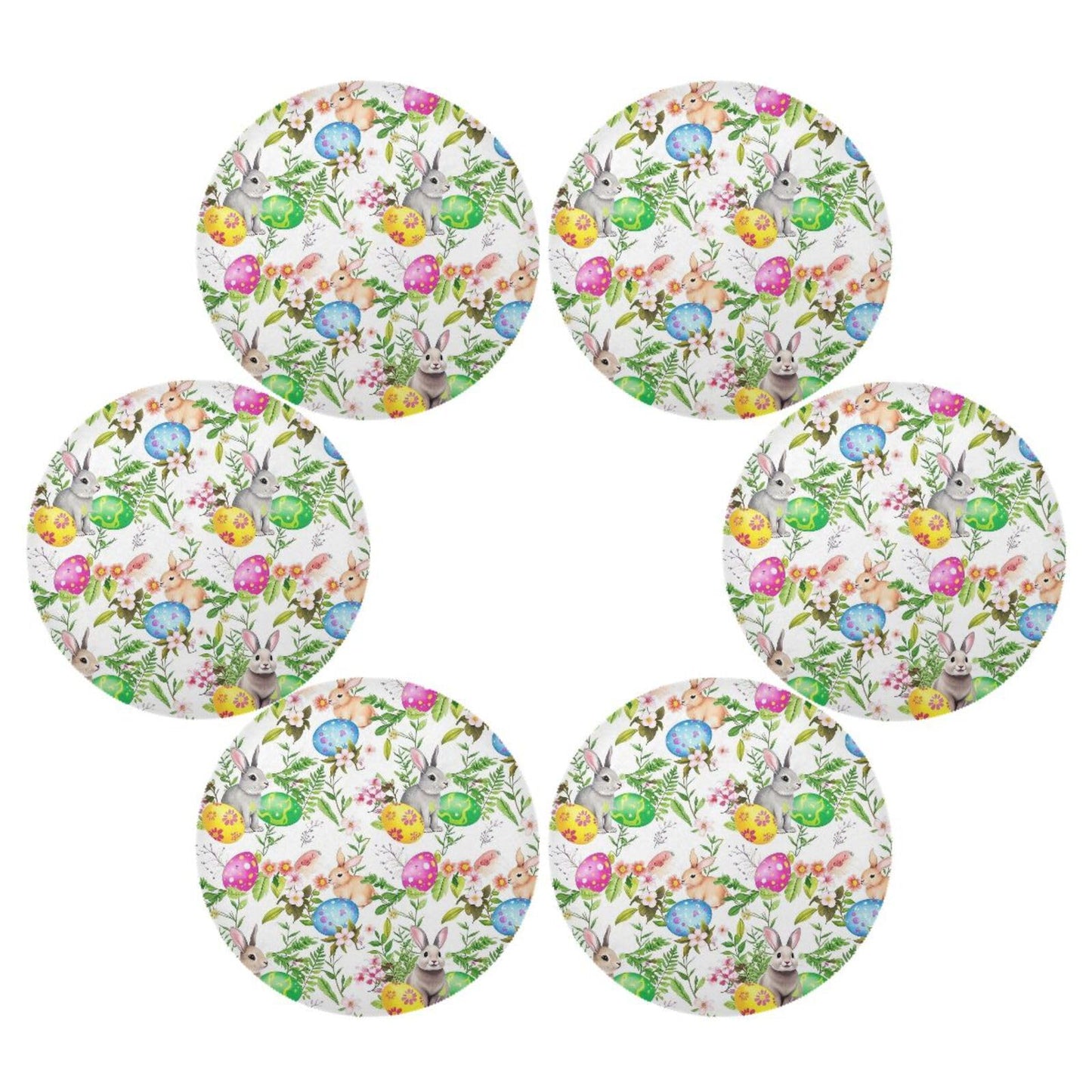 Easter Placemats Easter Bunny Eggs in Grass Flowers Round Placemats Set of 6 for Kitchen Table Washable Kitchen Table Mats Place mats