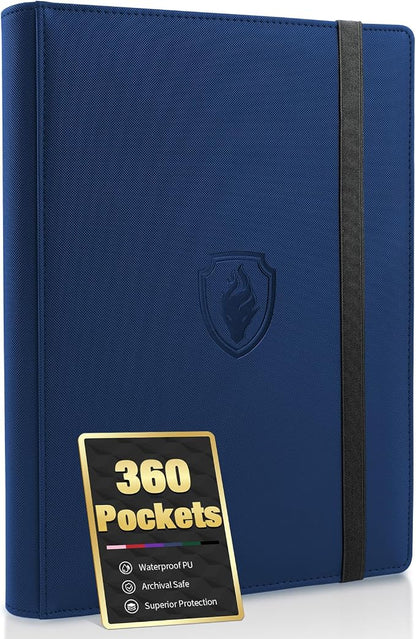 Premium 9 Pocket Card Binder for 360 Cards, Fabmaker PU Cover Trading Card Binder, Sturdy Card Collection Album, Sleek Card Holder Folders for Game Cards & Sports Cards, Navy Blue