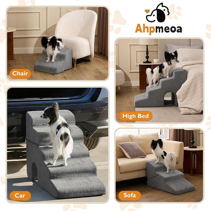 Dog Stairs for Small Dogs 11.5’’ H, 2-Step Dog Steps for Bed, Pet Stairs and Ramp for Dogs and Cats to Get on Beds, Couch, Non-Slip Balanced Pet Steps with Waterproof Cover, Grey