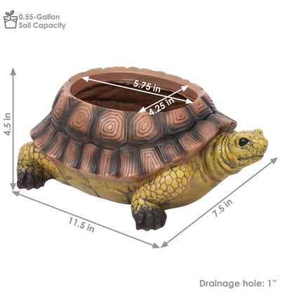 Sunnydaze Teddy the Turtle 11" Polyresin Garden Planter for Indoor or Outdoor Use