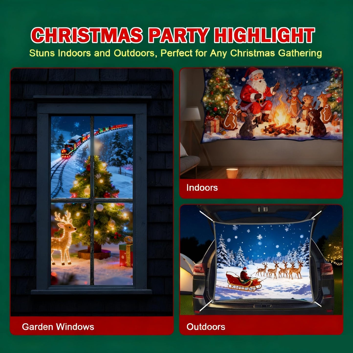 5ft x 9ft Holographic Rear Projection Screen for Christmas, Window Projector Screen Portable Foldable with Mounting Kit, Double Sided Hologram Illusion Video Projector Screen for Indoor Outdoor Use