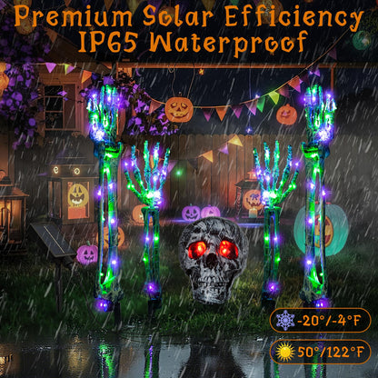 Halloween Lighted Skeleton Decor Outdoor, Solar Powered Realistic Scary Graveyard Bone Hands & Arms with 134 LEDs, 8 Lighting Modes, IP65 Waterproof for Lawn Garden Yard Party, Purple & Green
