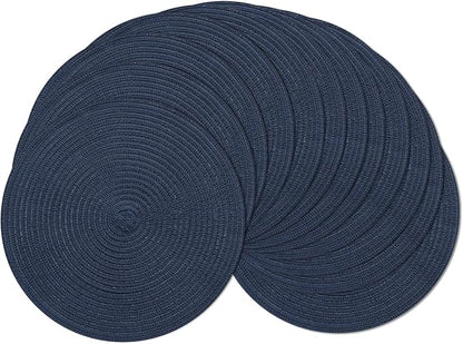 SHACOS 15 inch Round Placemats Set of 12 for Dining Table Braided Circle Place Mats Kitchen Table Placemat Washable Table Mats, Navy Blue