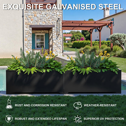 Gabviem Metal Planter Box 36" L x 15" W x 15" H, Rectangular Trough Planter Box with 6 Drainage Holes & Raised Bottom, All-Weather Garden Planter Box for Outdoor Patio/Porch, Lawn, Black