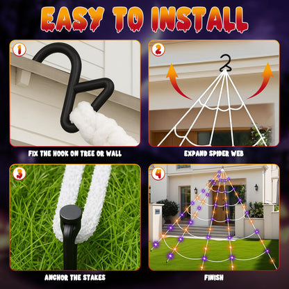 Halloween Decorations Spider Web Lights, 250 LED 16.4Ft Light Up Spider Web