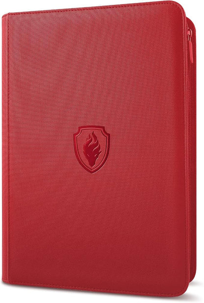 Premium Zip Card Binder, Fabmaker 9 Pocket Trading Card Binder, PU Cover Zipper Card Collection Album, Sturdy 360 Side-Loading Card Folder Holder for Game & Sports Cards, Red