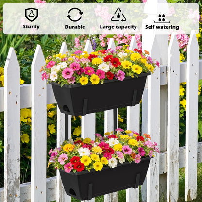 YAHKBTEN Railing Planter Boxes 2 Pack Window Boxes Planters with 2-Tier Adjustable Brackets, 17'’ Deck Railing Planter Boxes Vertical Balcony Hanging Flower Pots for Fence Rail Porch Garden Decor