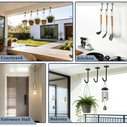 Alise Ceiling Hooks for Hanging Plants 5Pcs,110mm Stainless Steel Plant Hanger Indoor Hanging Hooks Plant Brackets Lanterns Hanger for Wind Chimes Coffee Mug Under Cabinet Screw Mounted,Black