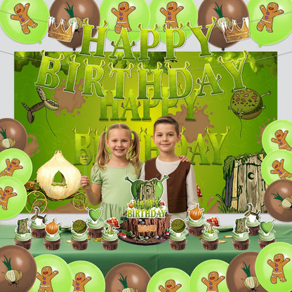 42pcs Green Monster Birthday Party Decorations Includes Cake Toppers,Cupcake Toppers, Banner, Backdrop, Balloons - Green Monster Theme Party Supplies