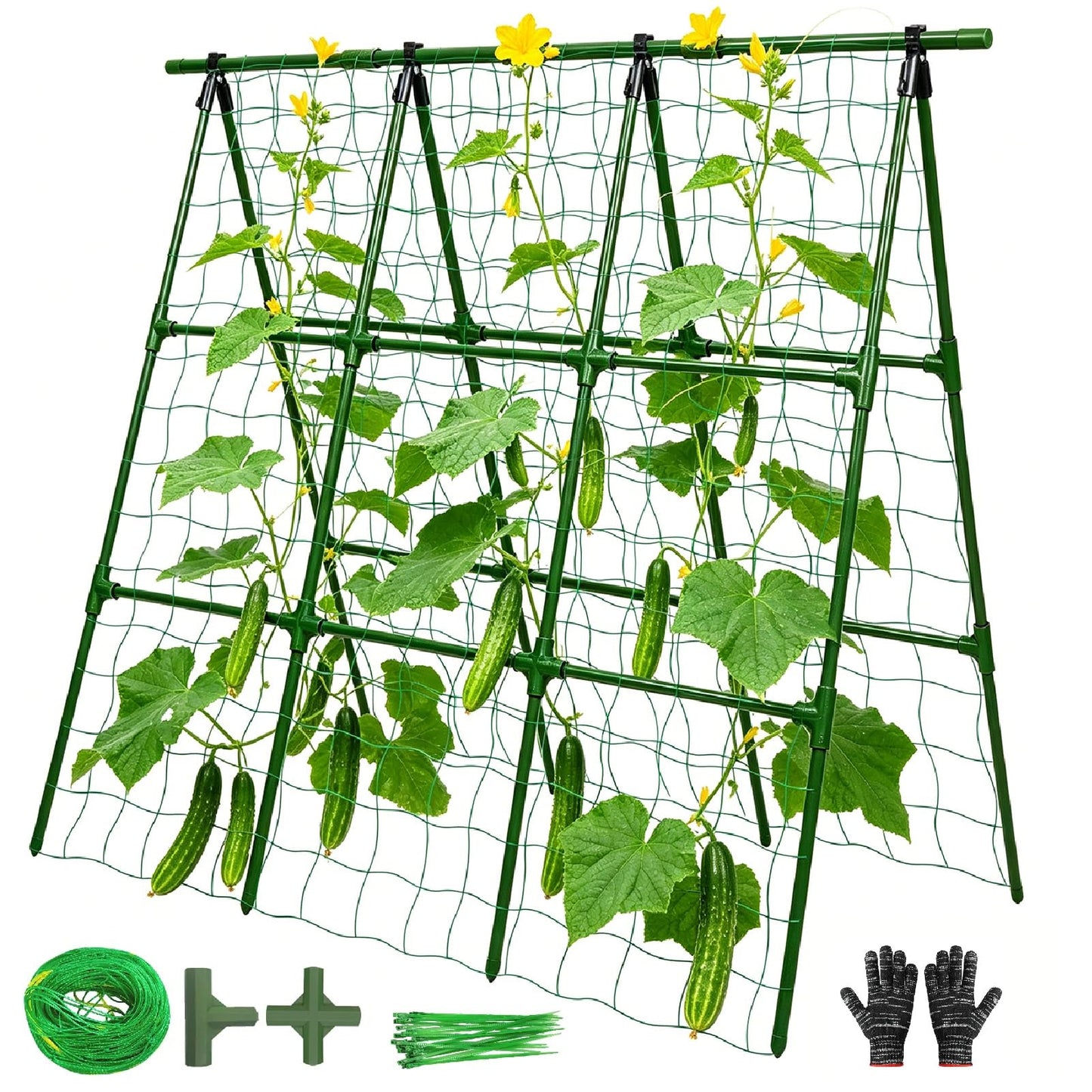 OTOSUNNY Cucumber Trellis for Raised Garden Bed, Garden Trellis for Climbing Plants Outdoor, A Frame Trellis Metal Climbing Plant Support Vine Vegetable Tomato Pole Bean Pea Trellis, 50x48 inch, Green