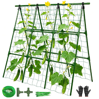 OTOSUNNY Cucumber Trellis for Raised Garden Bed, Garden Trellis for Climbing Plants Outdoor, A Frame Trellis Metal Climbing Plant Support Vine Vegetable Tomato Pole Bean Pea Trellis, 50x48 inch, Green