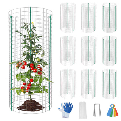 10-Set 12” x 24” Plant Protector from Animals, Hot-Dip Galvanized Metal Mesh Plant Cages, Dual-Secure with U-Stakes & Supports, Animal Barrier to Keep Rabbits & Chickens Out of the Graden