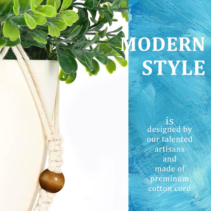 MENG ZHI AO 3 Pcs 35 Inch Macrame Plant Hanger Flower Pot Hanging Plant Holder No Tassels Decorative Hanging Planter Basket with Wood Beads for Indoor Outdoor Home Decor (Ivory)