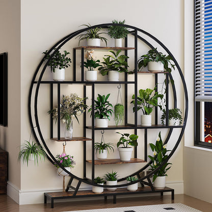 VINGLI Plant Stand with Grow Light, 63" Tall Plant Shelf Indoor with 5 LED Light, Large Tiered Plant Stand for Indoor Growing, Full-Moon Round Metal Display Shelves, Modern Flower Rack for Living Room, Balcony & Office, Black