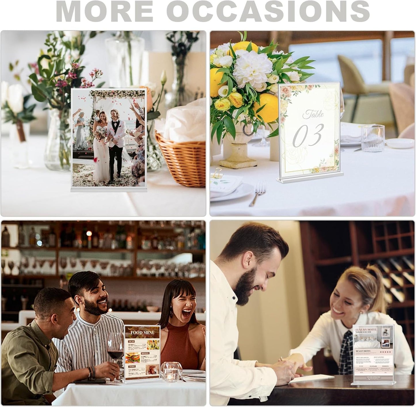 EHWINE 16 Pack Acrylic Sign Holder 8.5 x 11, Double-Sided Tabletop Silver Sign Holder, Clear Acrylic Picture Frame Menu Flyer Paper Holder Display Stand for Home Wedding Party (with Non-Slip Pads)