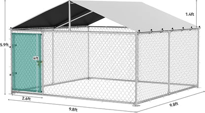 YITAHOME 10'x10' Outdoor Dog Enclosure with Metal Dog Gate, Dog Kennel Outside with Roof, Dog Fence Outdoor for Yard