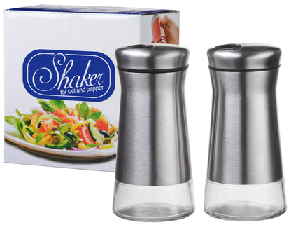 Salt and Pepper Shakers Set with Adjustable Pour Holes by CHEFVANTAGE - Stainless Steel